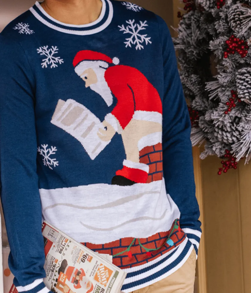 Tipsy Elves Men's Santa's Log on the Fire Ugly Christmas Sweater Outlet