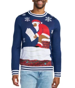 Tipsy Elves Men's Santa's Log on the Fire Ugly Christmas Sweater New