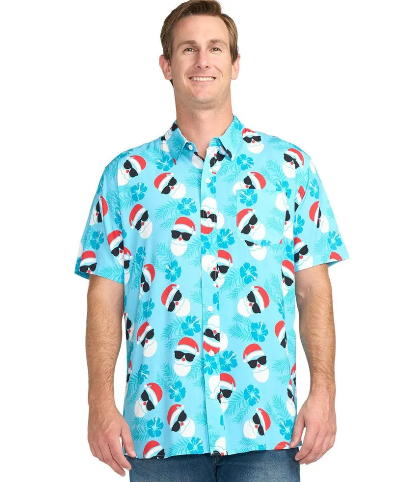 Tipsy Elves Men's Shady Santa Button Down Shirt Sale