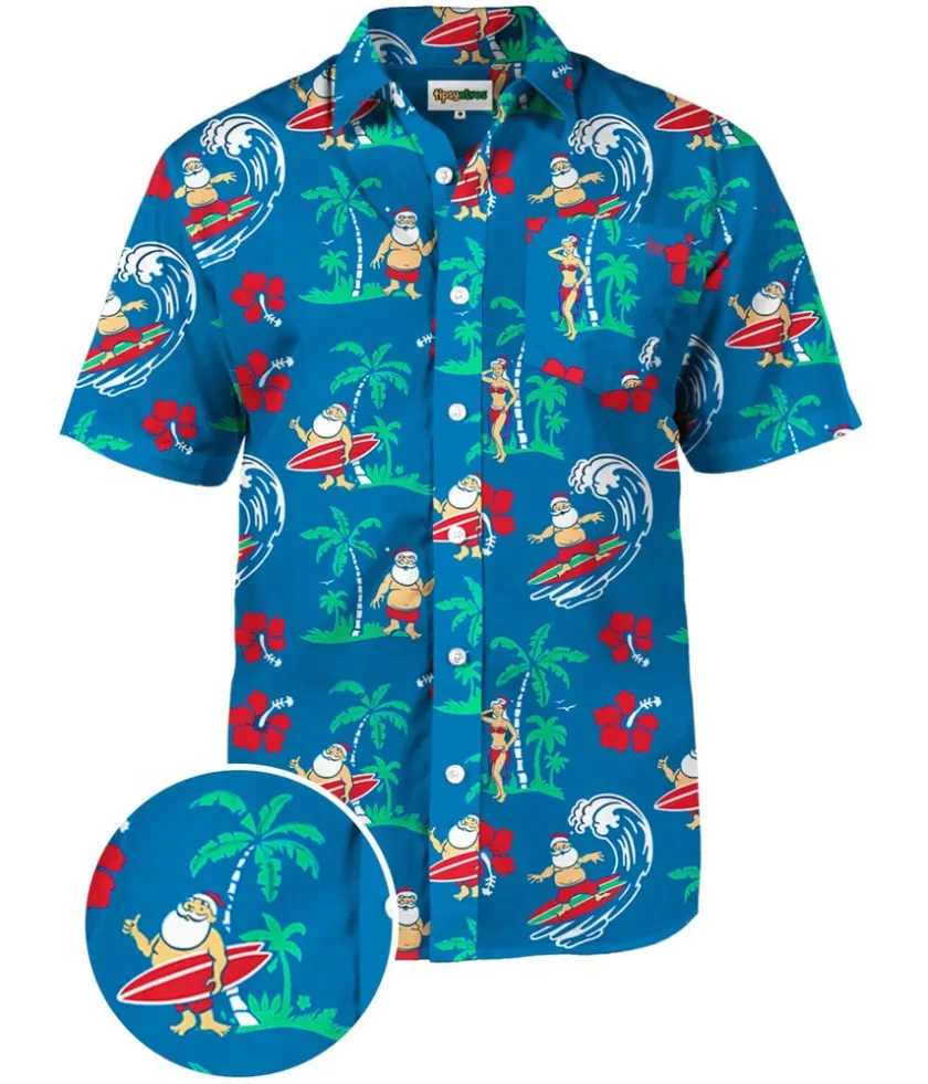 Tipsy Elves Men's Surf's Up Santa Hawaiian Shirt Best