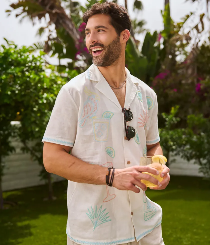 Tipsy Elves Men's Tequilin' Time Linen Cabana Shirt Hot