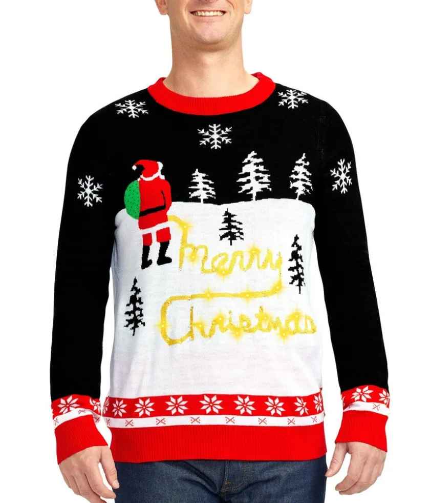 Tipsy Elves Men's Yellow Snow Light Up Ugly Christmas Sweater