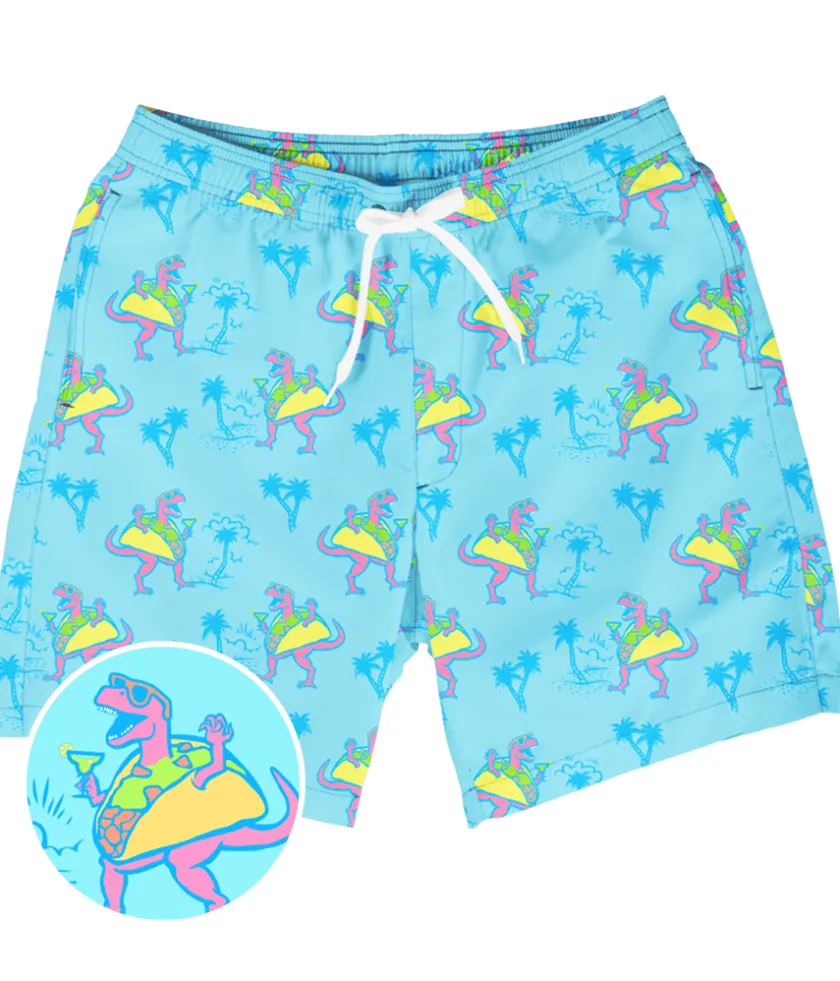 Tipsy Elves Tacosaurus Stretch Swim Trunks - 7.5" Inseam New