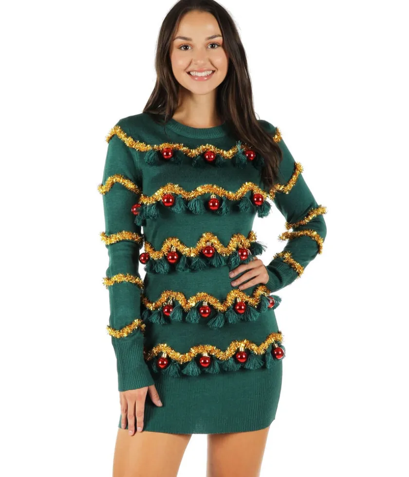 Tipsy Elves Tinsel Tree Christmas Sweater Dress New