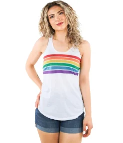 Tipsy Elves White Rainbow All the Way Racerback Tank Top New