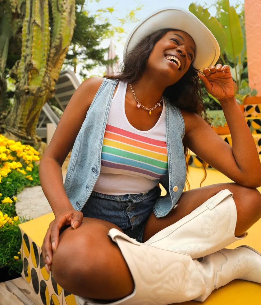 Tipsy Elves White Rainbow All the Way Racerback Tank Top New