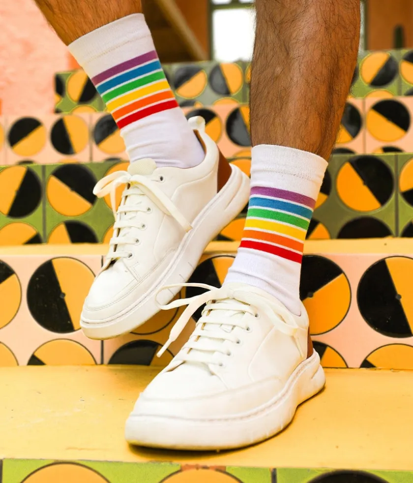 Tipsy Elves White Rainbow Socks (Fits Sizes 8-11M)