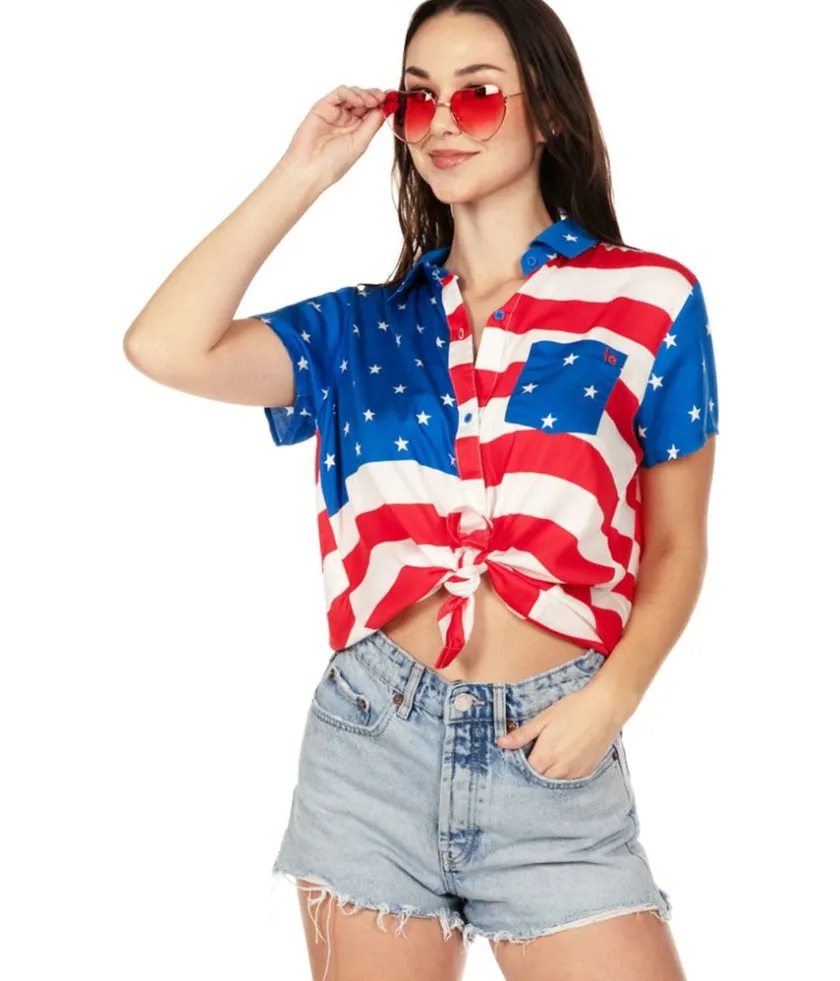 Tipsy Elves Women's American Flag Button Down Shirt