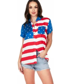 Tipsy Elves Women's American Flag Button Down Shirt