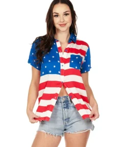 Tipsy Elves Women's American Flag Button Down Shirt