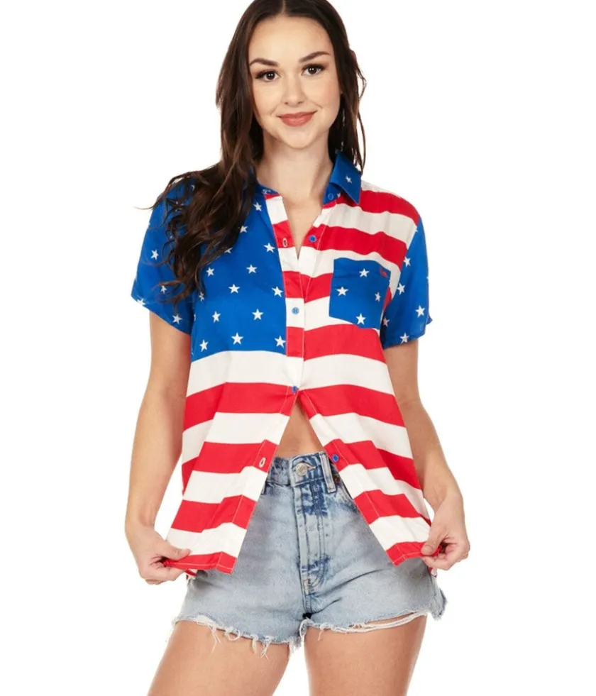 Tipsy Elves Women's American Flag Button Down Shirt