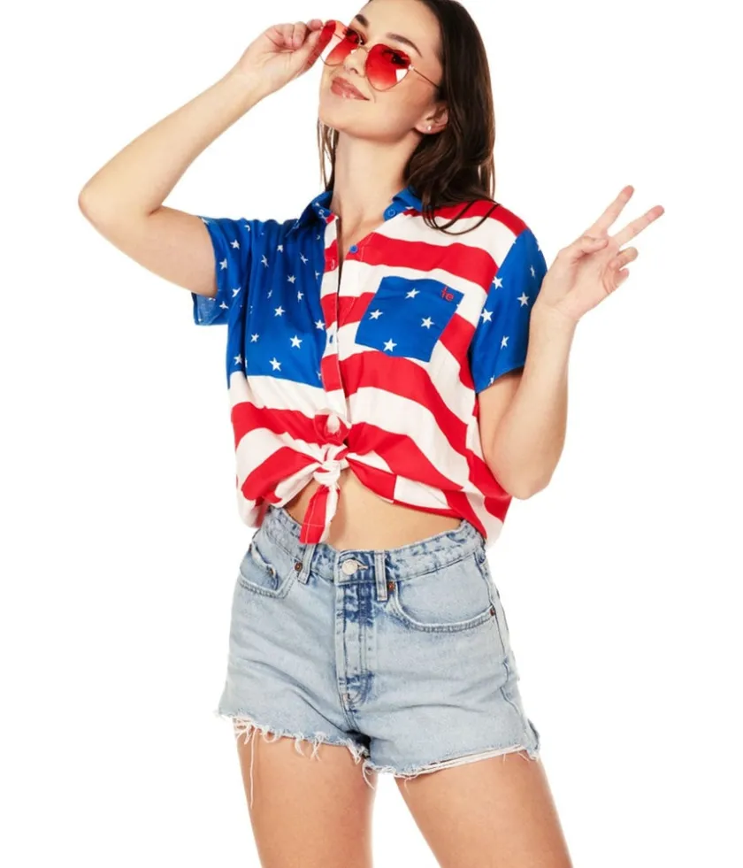 Tipsy Elves Women's American Flag Button Down Shirt