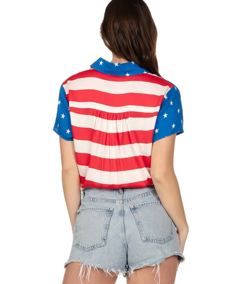 Tipsy Elves Women's American Flag Button Down Shirt