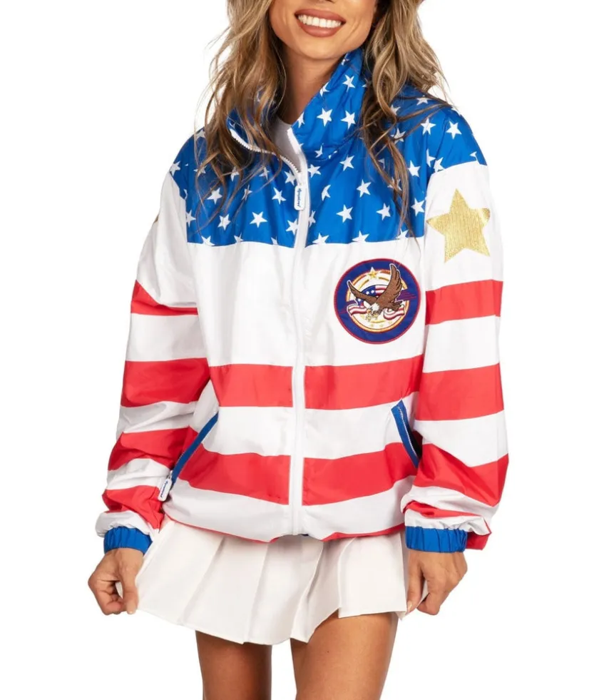 Tipsy Elves Women's American Flag Windbreaker Jacket Sale