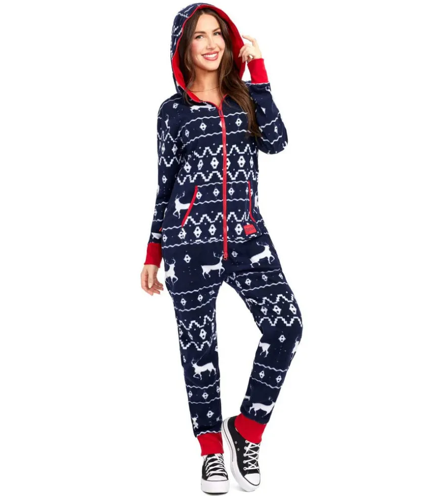 Tipsy Elves Women's Blue Reindeer Jumpsuit Sale