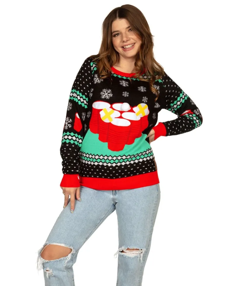 Tipsy Elves Women's Cheer Pong Game Ugly Christmas Sweater Sale