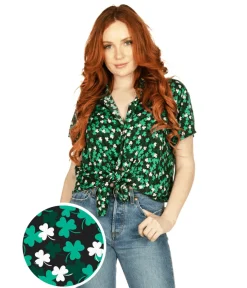 Tipsy Elves Women's Clover Floral Button Down Shirt Outlet