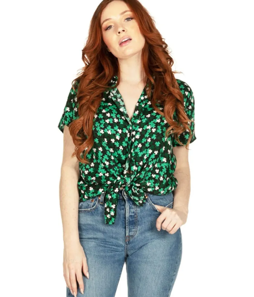 Tipsy Elves Women's Clover Floral Button Down Shirt Outlet