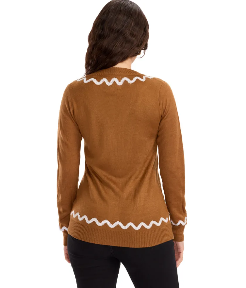 Tipsy Elves Women's Gingerbread Man Ugly Christmas Cardigan Sweater Best