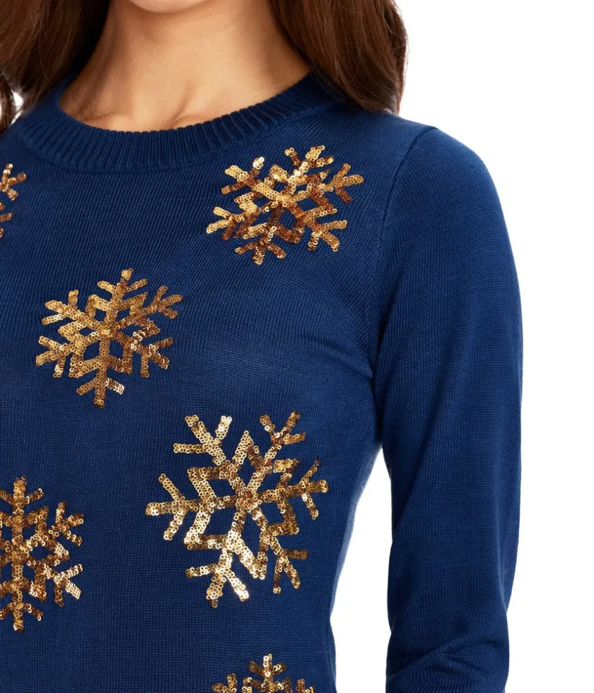 Tipsy Elves Women's Golden Snowflake Sweater Dress Discount