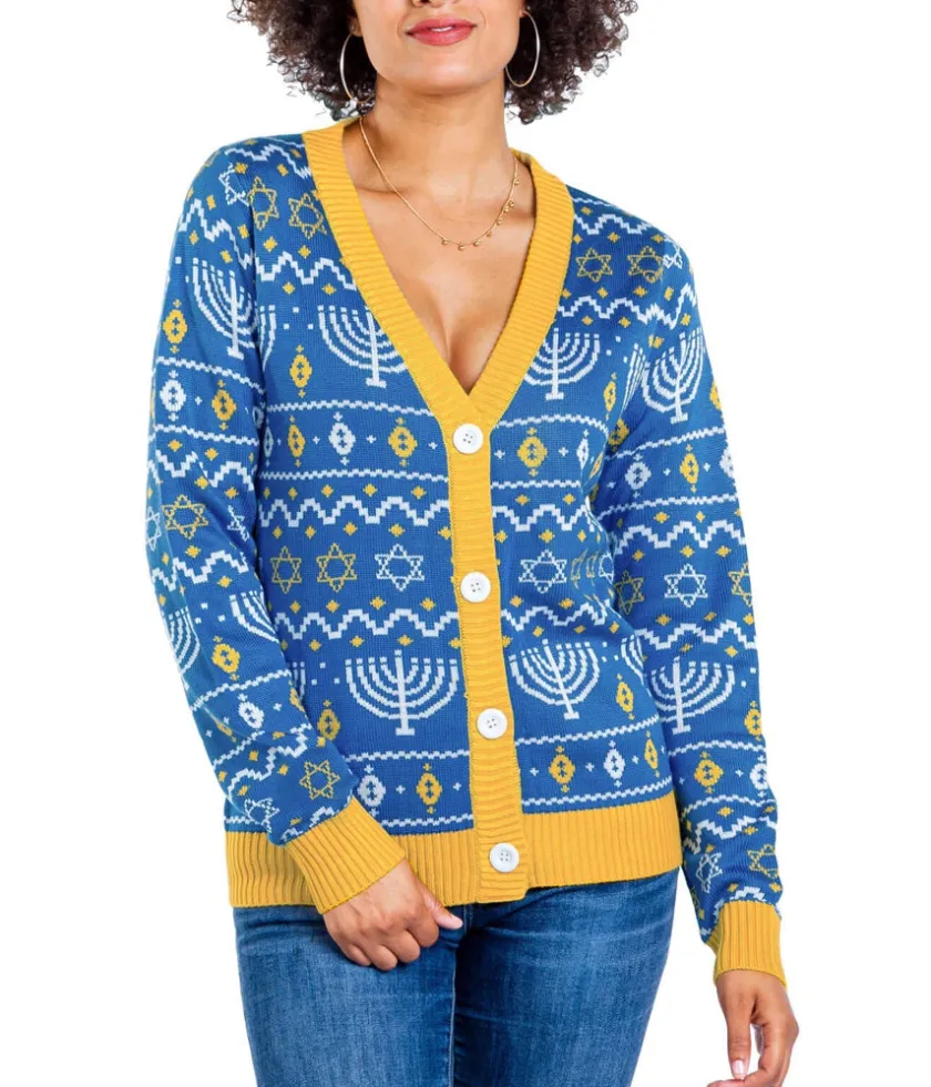 Tipsy Elves Women's Menorah Print Cardigan Sweater