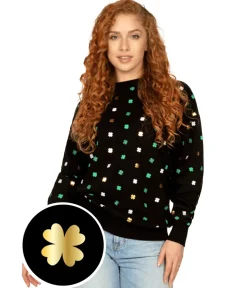 Tipsy Elves Women's Metallic Clover Crewneck Sweatshirt