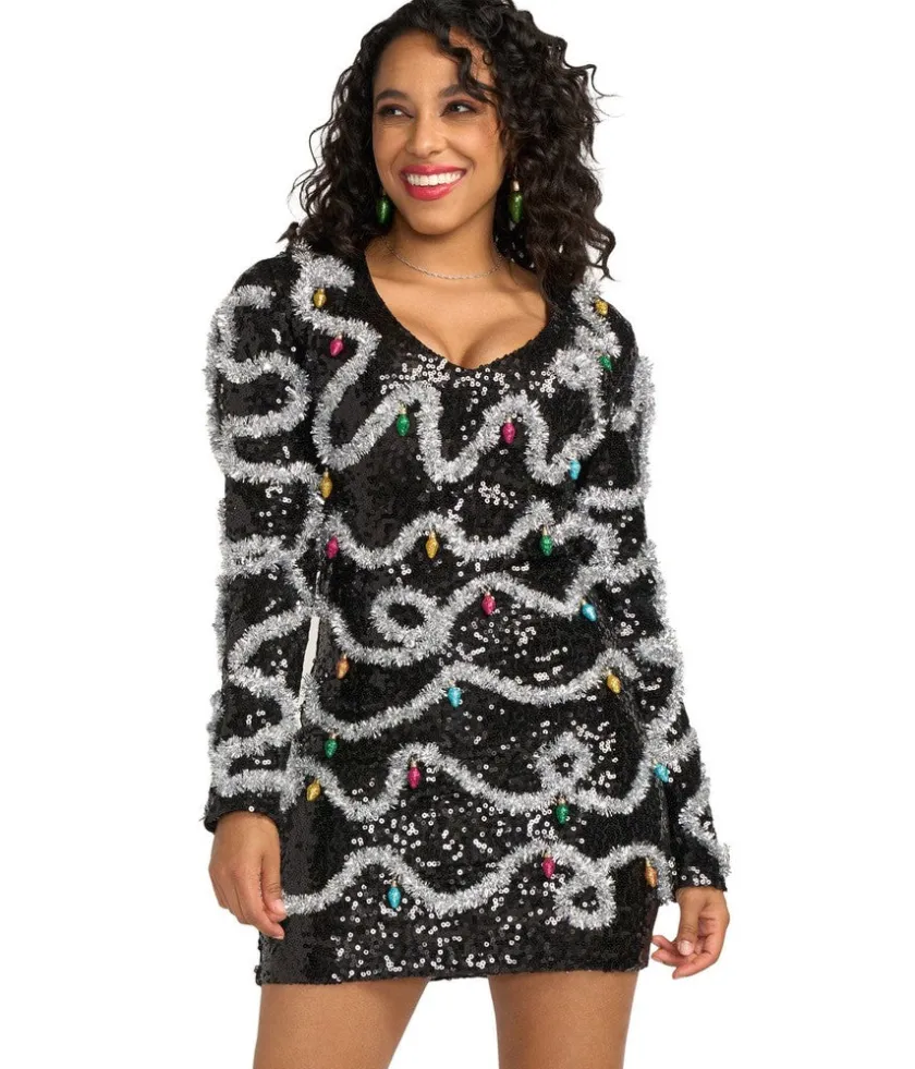 Tipsy Elves Women's Midnight String of Lights Sequin Dress Clearance