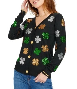 Tipsy Elves Women's Sequin Clover Cardigan Sweater