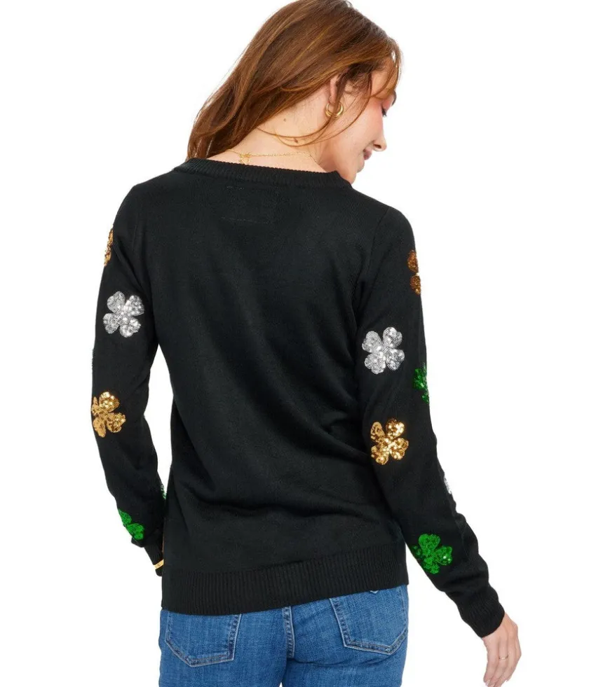 Tipsy Elves Women's Sequin Clover Cardigan Sweater