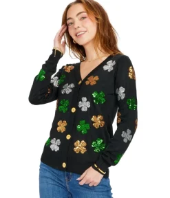 Tipsy Elves Women's Sequin Clover Cardigan Sweater