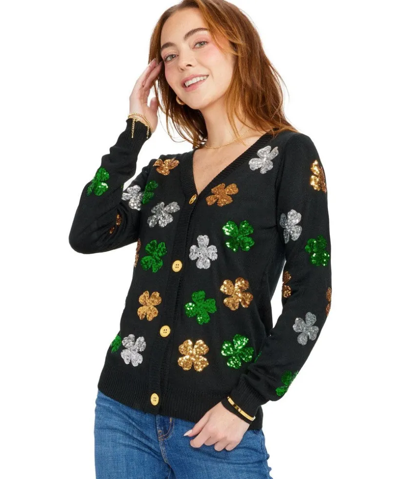 Tipsy Elves Women's Sequin Clover Cardigan Sweater