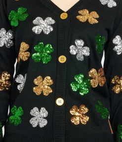 Tipsy Elves Women's Sequin Clover Cardigan Sweater