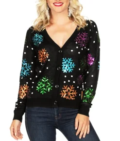 Tipsy Elves Women's Sequin Snowfall Ugly Christmas Cardigan Sweater New