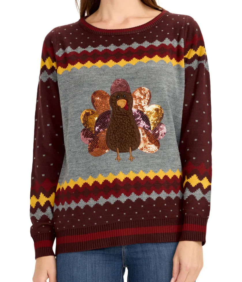 Tipsy Elves Women's Sequin Turkey Sweater Clearance
