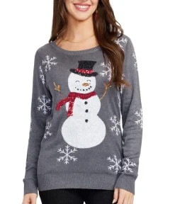 Tipsy Elves Women's Sequined Snow Day Ugly Christmas Sweater Hot