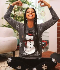 Tipsy Elves Women's Sequined Snow Day Ugly Christmas Sweater Hot