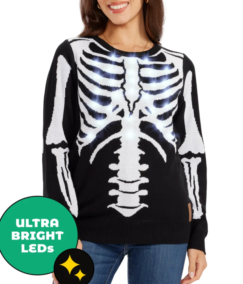 Tipsy Elves Women's Skeleton Light Up Sweater Best
