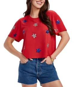 Tipsy Elves Women's Stars of Summer Sequin Cropped Tee Clearance