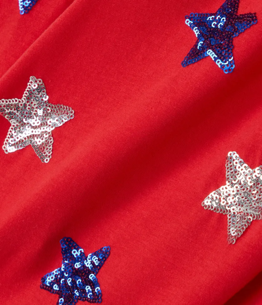 Tipsy Elves Women's Stars of Summer Sequin Cropped Tee Clearance