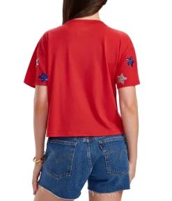 Tipsy Elves Women's Stars of Summer Sequin Cropped Tee Clearance