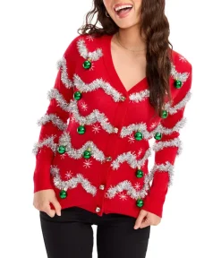 Tipsy Elves Women's Tinsel Ugly Christmas Cardigan Sweater Best