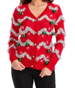 Tipsy Elves Women's Tinsel Ugly Christmas Cardigan Sweater Best