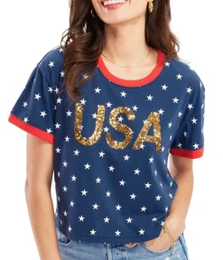 Tipsy Elves Women's USA Takes Gold Sequin Cropped Tee Hot